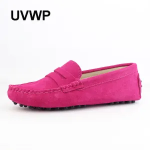 Chunky Heel Loafers 2017 Shoes Women 100% Genuine Leather Women Flat Shoes Casual Loafers Slip On Women's Flats Shoes Moccasins Lady Driving Shoes