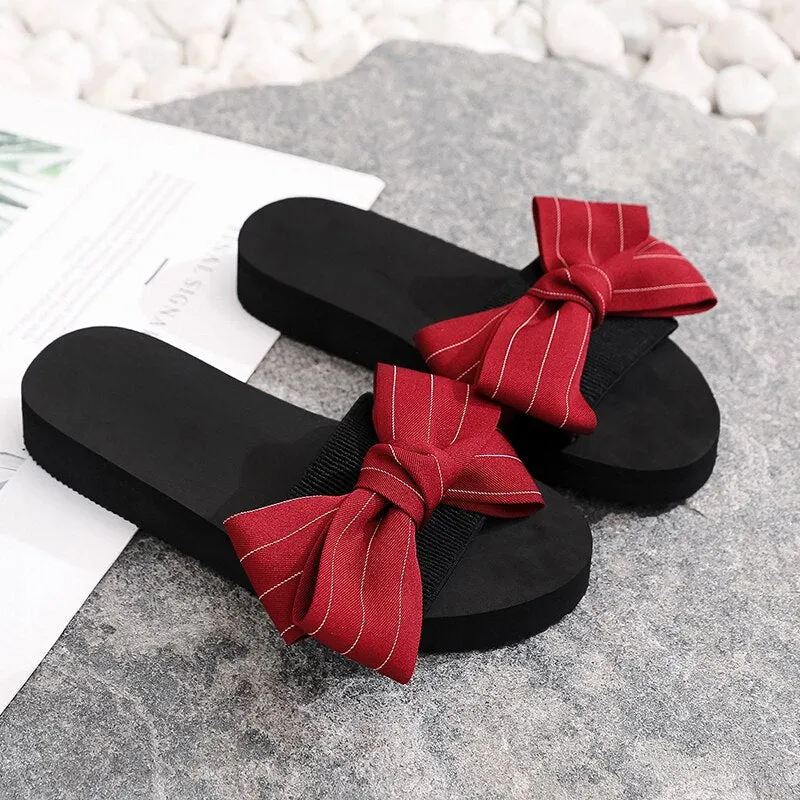 Fabulous Flip Flops 2020 Women Summer Stripe Beach Sandals Slipper Indoor Outdoor Flip-flops Beach Shoes Fashion Female Casual Bow Slippers