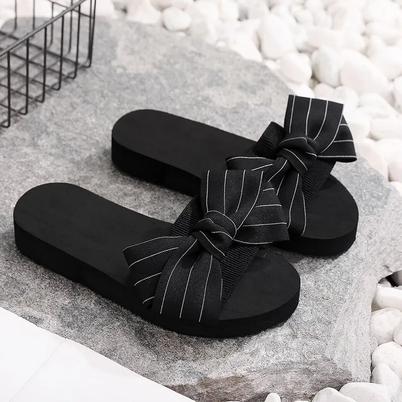 Owl Flip Flops 2020 Women Summer Stripe Beach Sandals Slipper Indoor Outdoor Flip-flops Beach Shoes Fashion Female Casual Bow Slippers