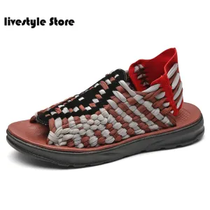 2021 New Summer Men Sandals Fashion Handmade Weaving Design Breathable Casual Beach Shoes Unique Brand Sandals For Men Sandals Ochi Map