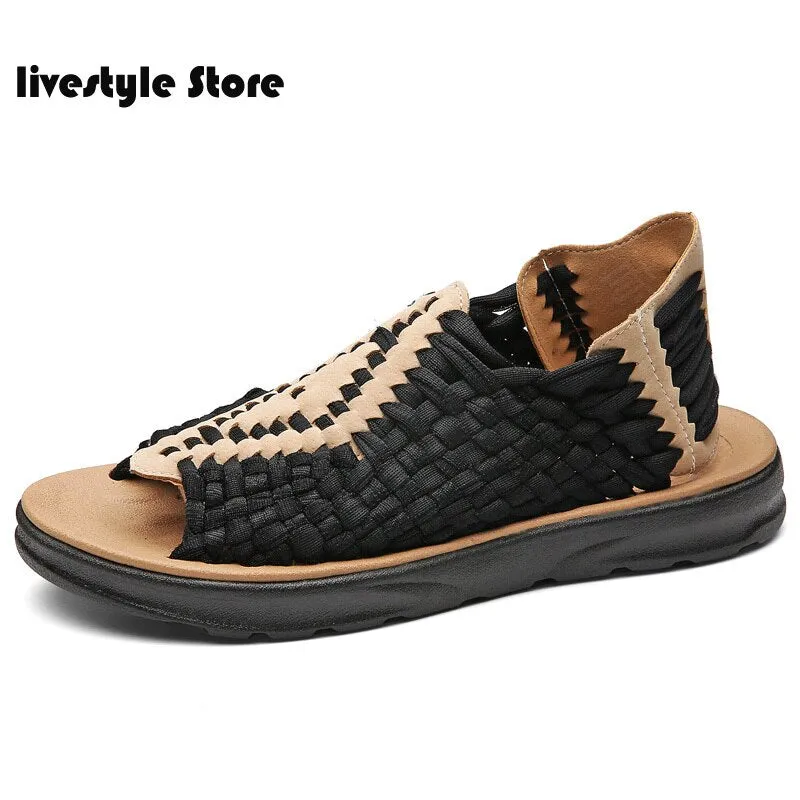 2021 New Summer Men Sandals Fashion Handmade Weaving Design Breathable Casual Beach Shoes Unique Brand Sandals For Men Sandals Size 14