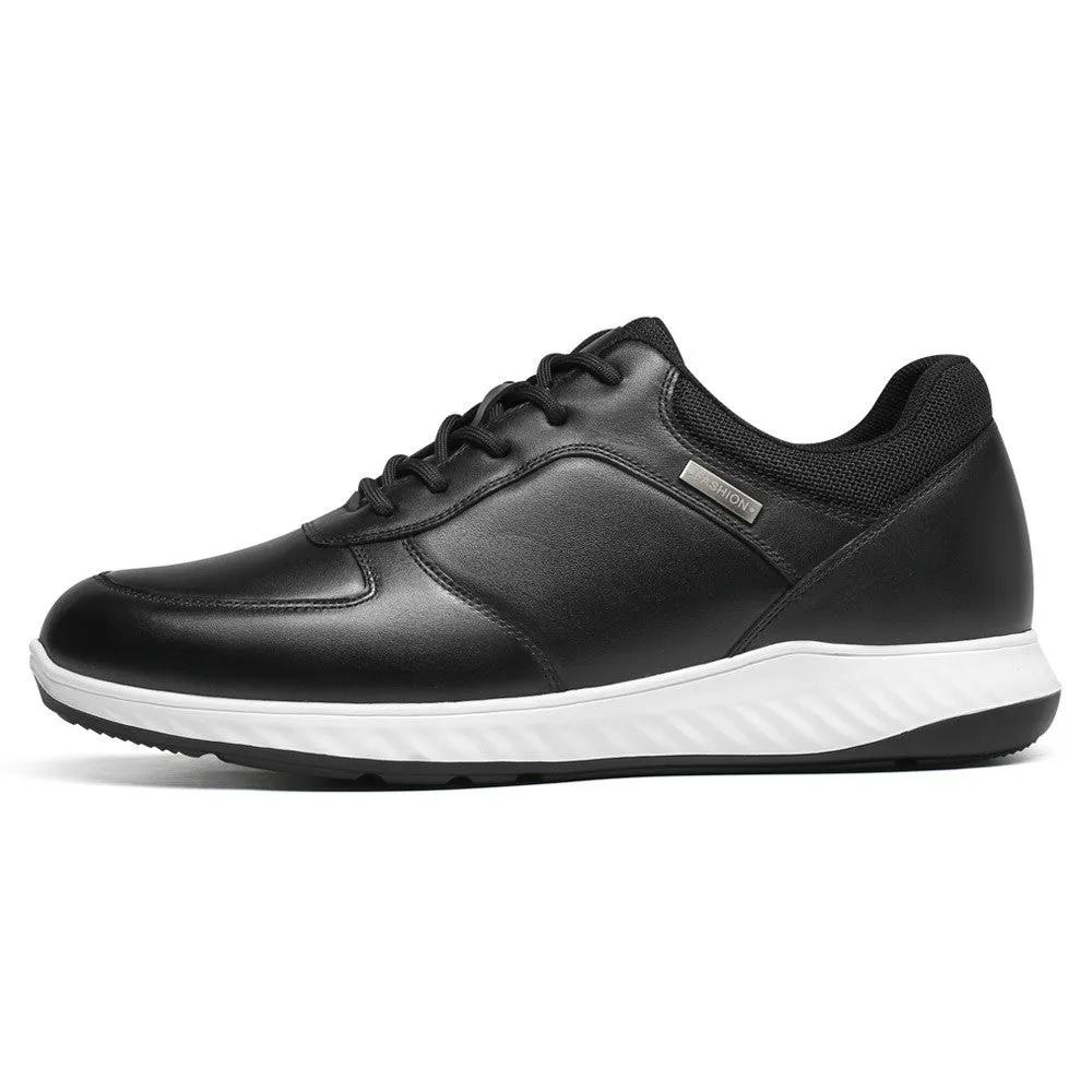6 CM 2.36 Inches CMR CHAMARIPA Height Increasing Shoes Elevated Casual Black Leather Sneakers - Men's Height Increasing Shoes Anytime Fitness Sneakers