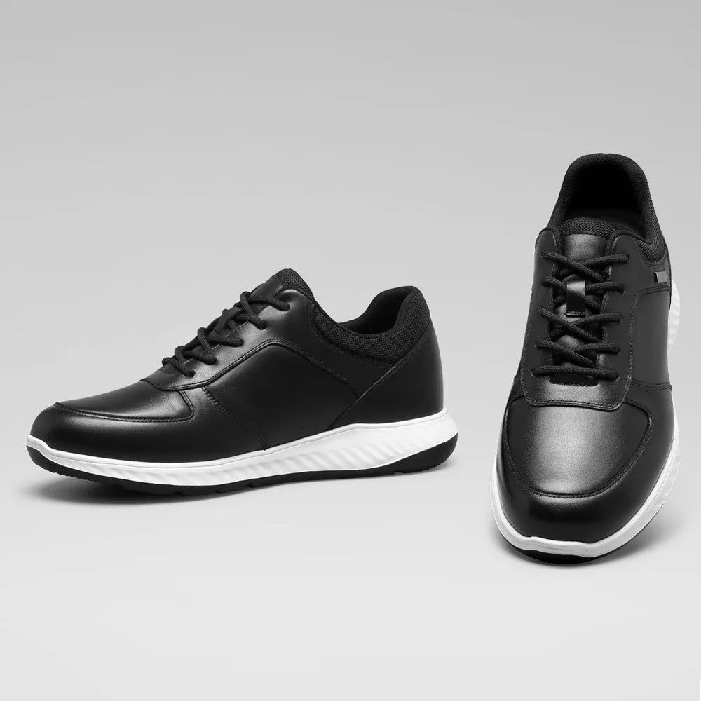 6 CM 2.36 Inches CMR CHAMARIPA Height Increasing Shoes Elevated Casual Black Leather Sneakers - Men's Height Increasing Shoes Italian Leather Sneakers