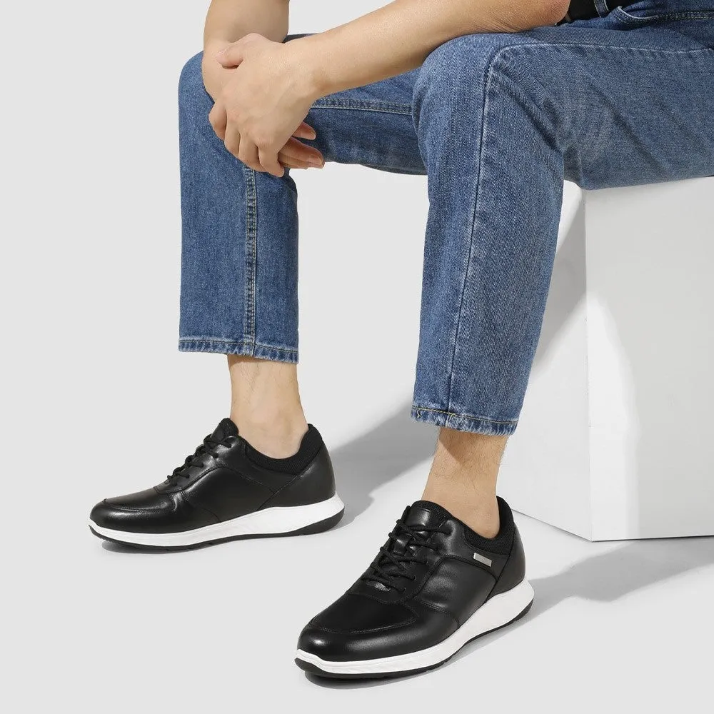 Spikeless Golf Sneakers 6 CM 2.36 Inches CMR CHAMARIPA Height Increasing Shoes Elevated Casual Black Leather Sneakers - Men's Height Increasing Shoes