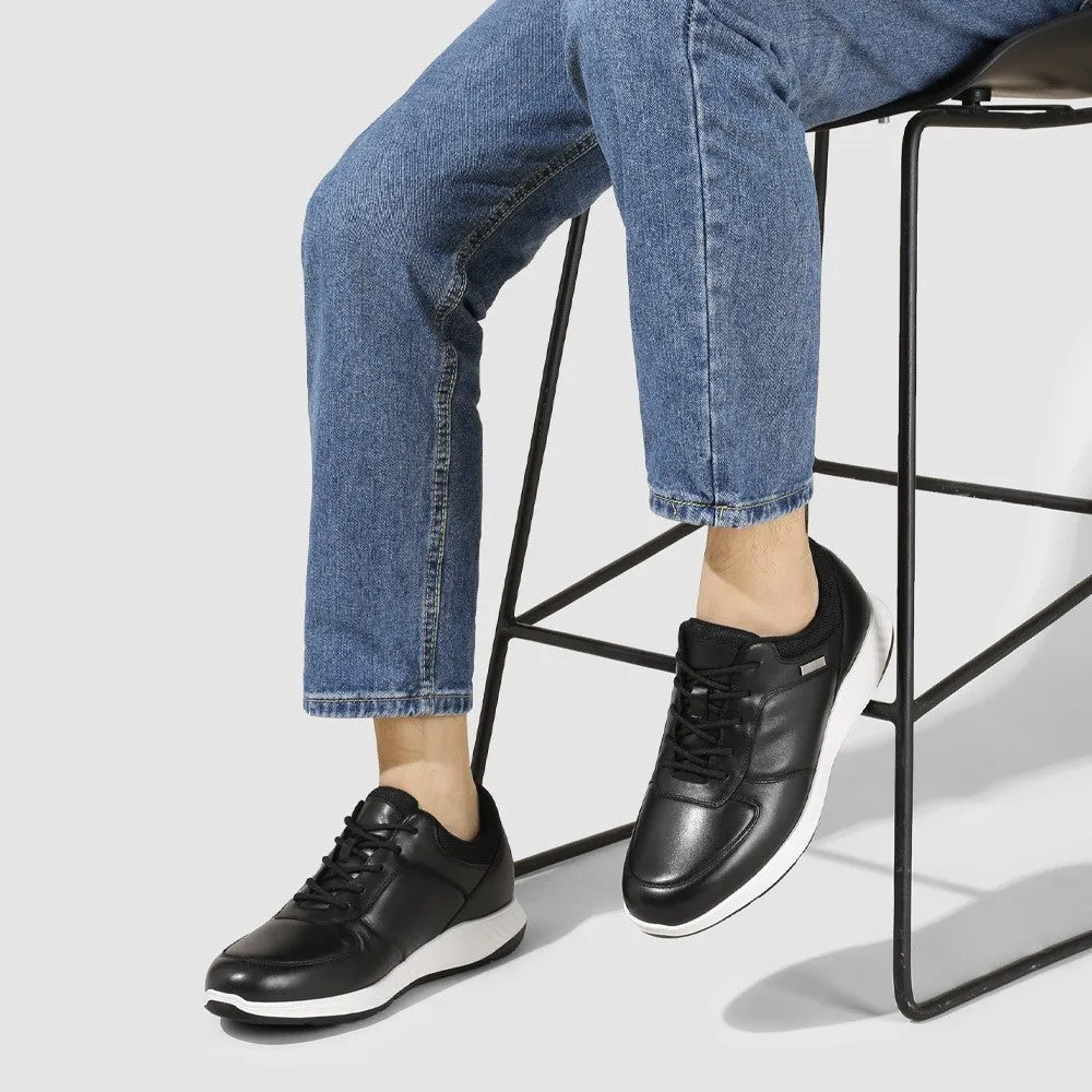 6 CM 2.36 Inches CMR CHAMARIPA Height Increasing Shoes Elevated Casual Black Leather Sneakers - Men's Height Increasing Shoes Lace On Sneakers