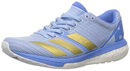 Adidas Torsion Tennis Shoes adidas Women's Adizero Boston 8 Running Shoe, Glow Blue/Gold Metallic/Real Blue, 6 M US
