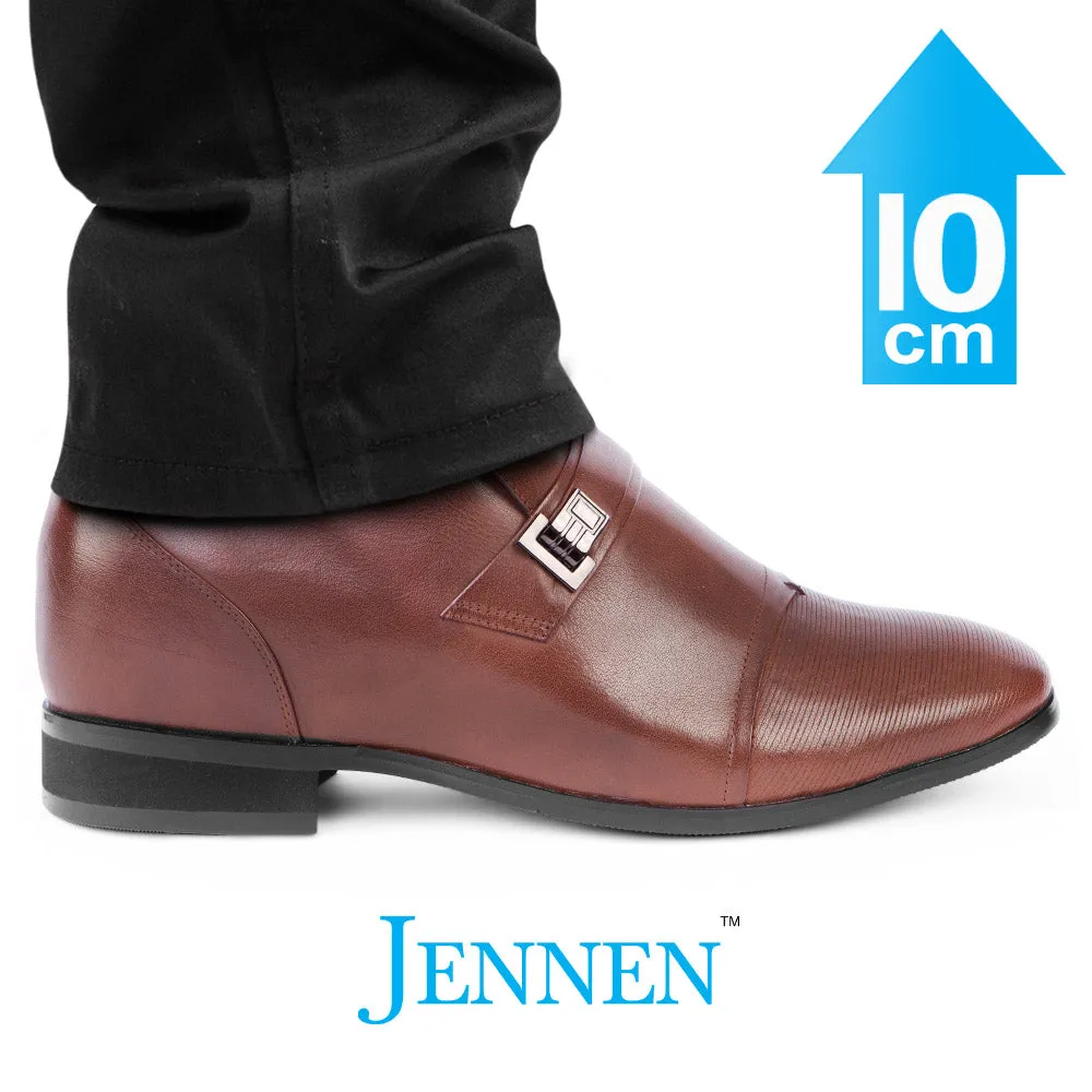 Mr. Janacek Brown | 10cm Taller - Cuban Heel Men's Elevator Shoes Best Steel Toe Lace Up Work Boots