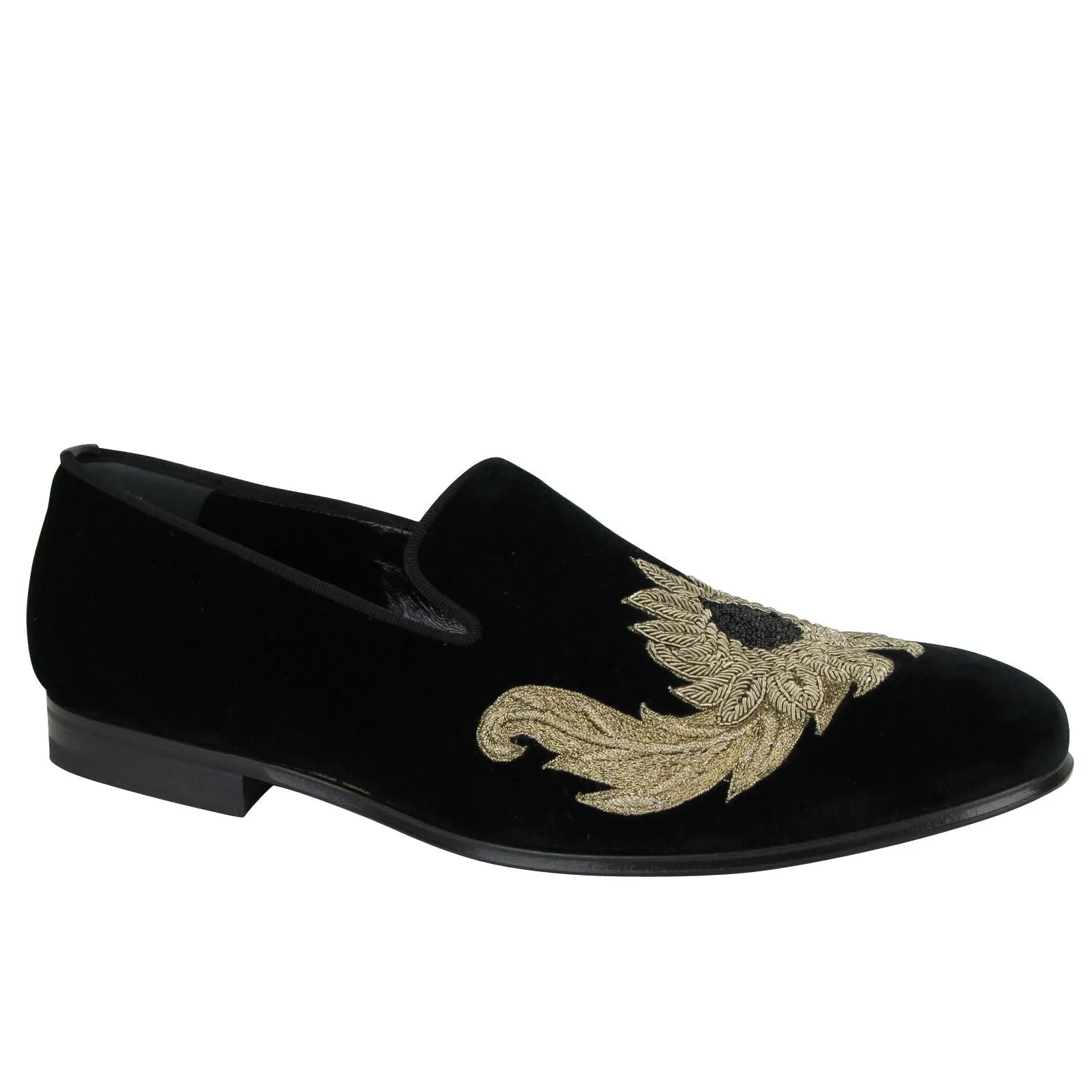 Hermes Loafers Sale Alexander McQueen Alexander McQueen Men's Gold Embroidered Detail Black Velvet Slip On Shoes
