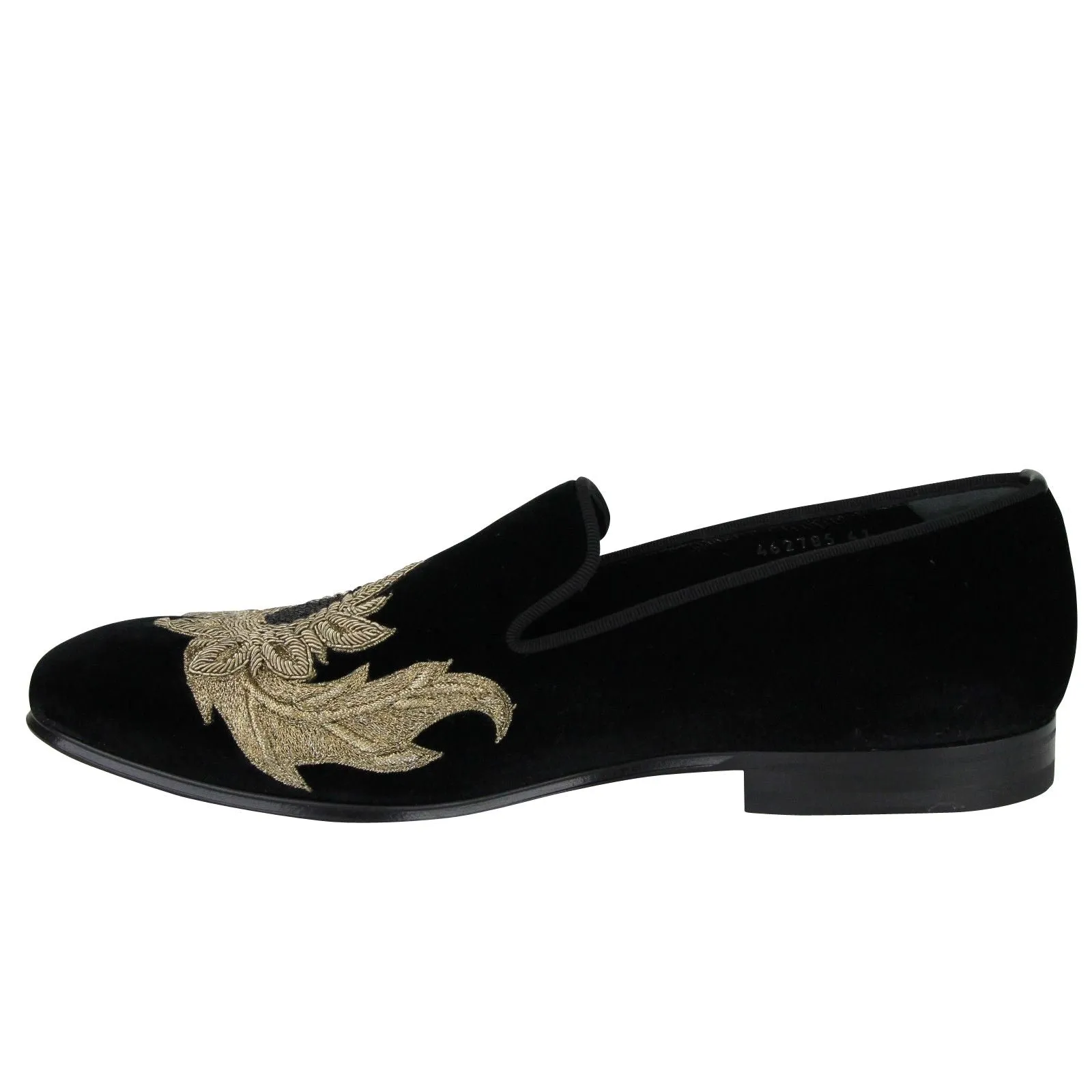 Alexander McQueen Alexander McQueen Men's Gold Embroidered Detail Black Velvet Slip On Shoes Naot Loafers