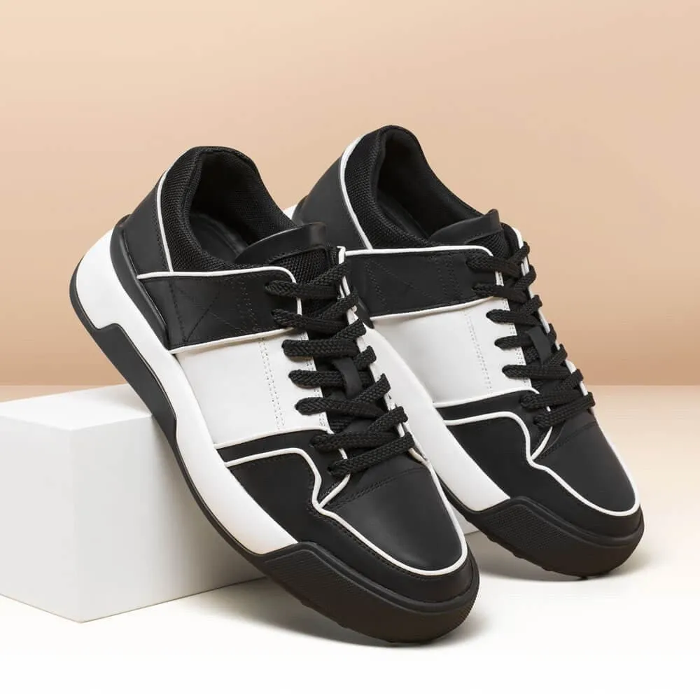 7CM / 2.76 Inches CMR CHAMARIPA Black Leather Sneakers - Boost Your Height with 2.76 Inches - Stylish Casual Elevator Shoes for Men Winter Running Sneakers