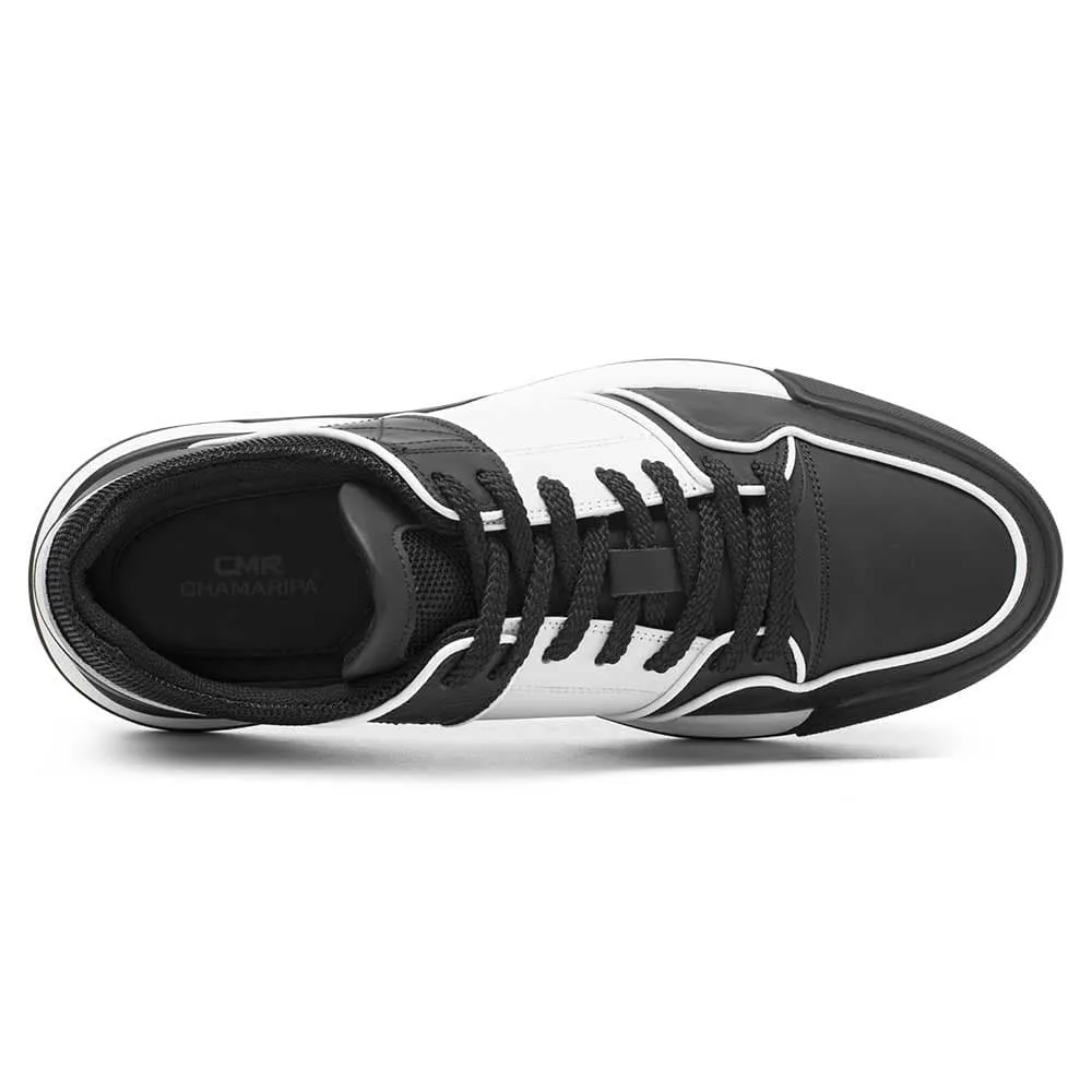7CM / 2.76 Inches CMR CHAMARIPA Black Leather Sneakers - Boost Your Height with 2.76 Inches - Stylish Casual Elevator Shoes for Men Air Raid Sneakers