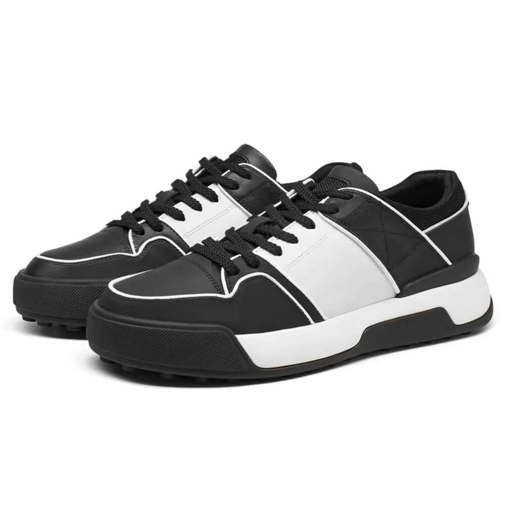 Best Sneakers For Working Out 7CM / 2.76 Inches CMR CHAMARIPA Black Leather Sneakers - Boost Your Height with 2.76 Inches - Stylish Casual Elevator Shoes for Men