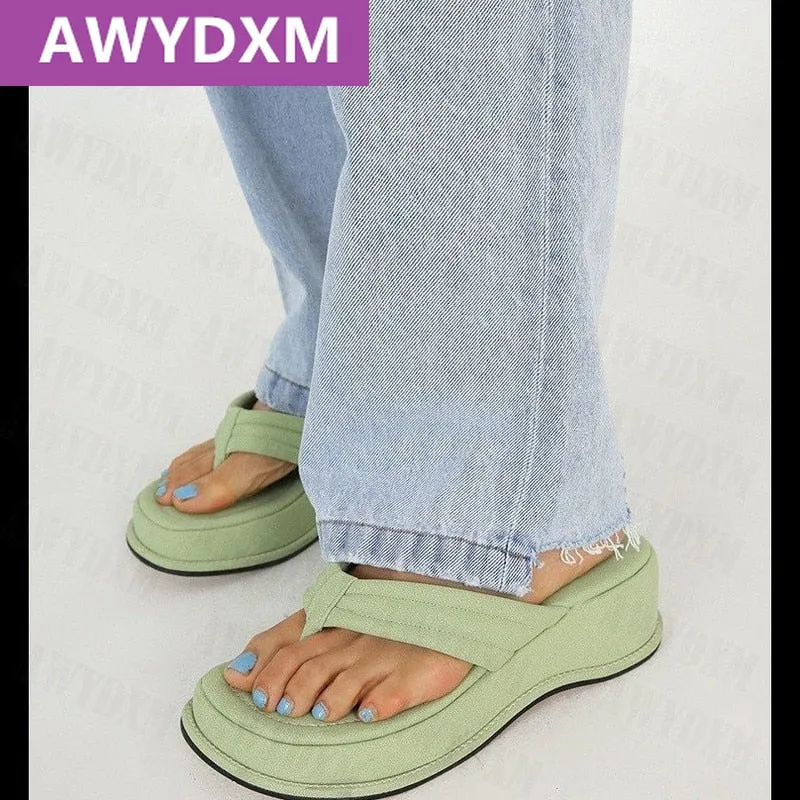 Amozae- Amozae New Brand New Flip Flops Summer Fashion Women Shoes Slippers Design Slope Heel Platform Shoe High Heels Slipper Women Fit Flip Flops