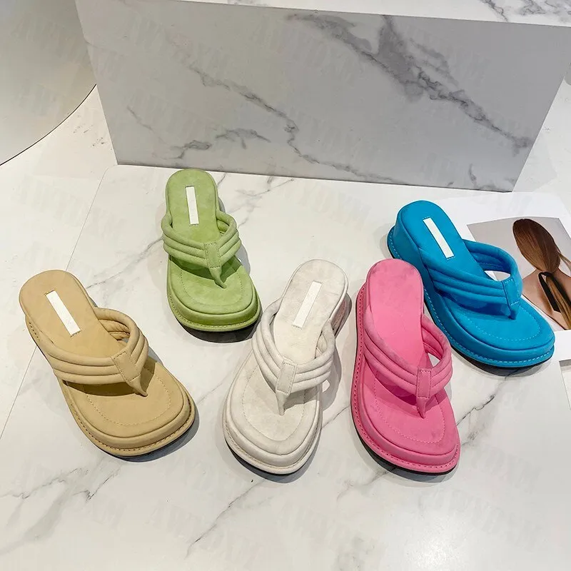 Amozae- Amozae New Brand New Flip Flops Summer Fashion Women Shoes Slippers Design Slope Heel Platform Shoe High Heels Slipper Women Thick Sole Flip Flops