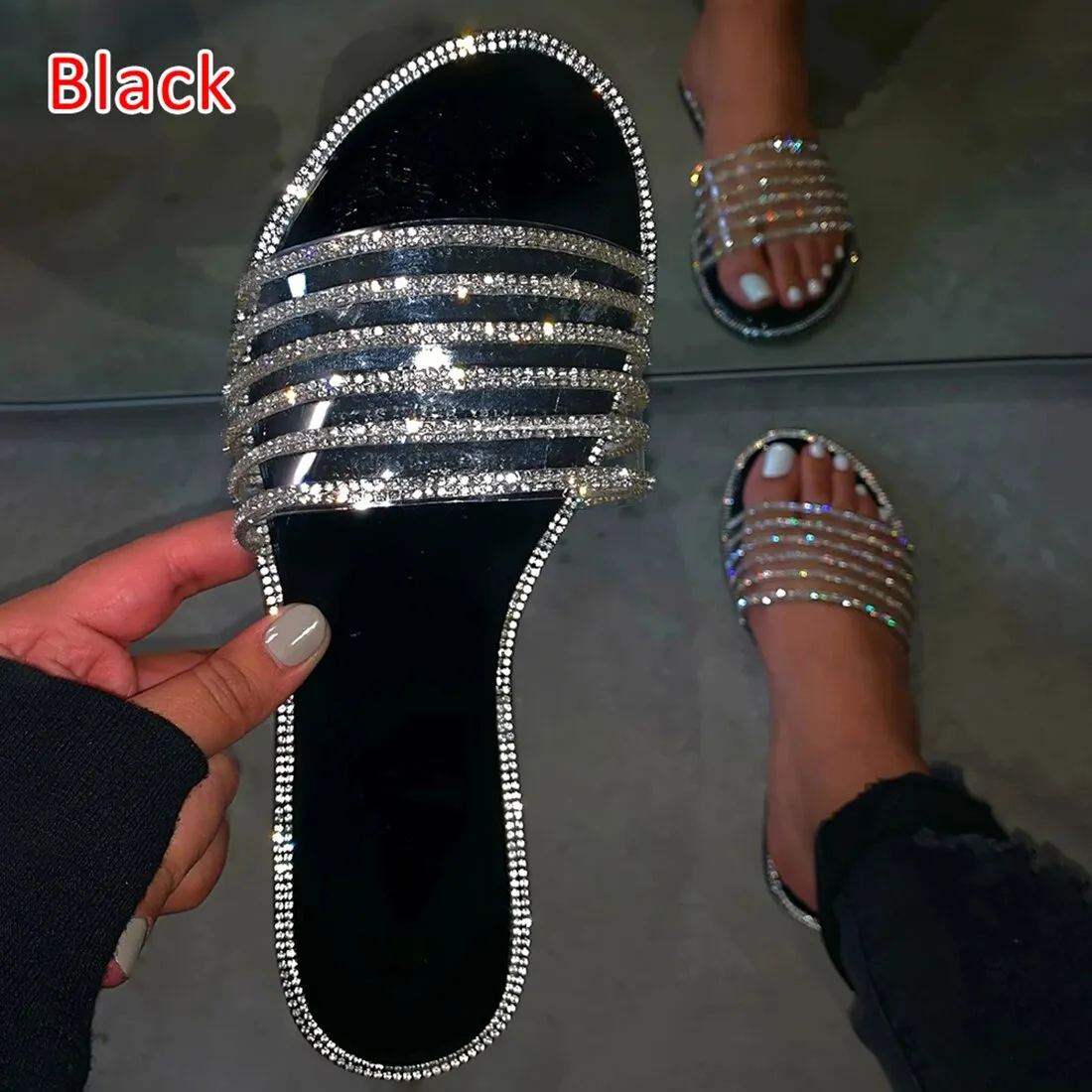 Flip Flops In Bulk Amozae- Glitter Slippers Women Summer Sandals Fashion Bling Female Color Flip Flops Beach Diamond Flat Shoes Outdoor Sandals 43