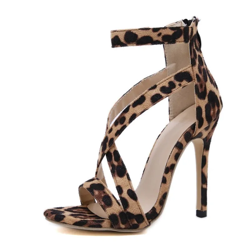 Aomzae Summer Fashion Leopard grain Party   Open-toed Thin heels Sandals Elegant Buckle Strap Lady Pumps Sandals size 35-40 Sandals For Trekking