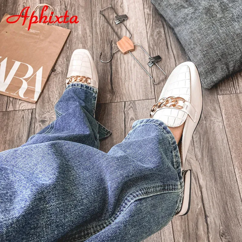 Rabbit Ear Slippers Aphixta 2022 New Chain Mules Women Slides Square Toe Ladies Striped Shoes Summer Fashion Footwear Plus Big Size 43 Slippers