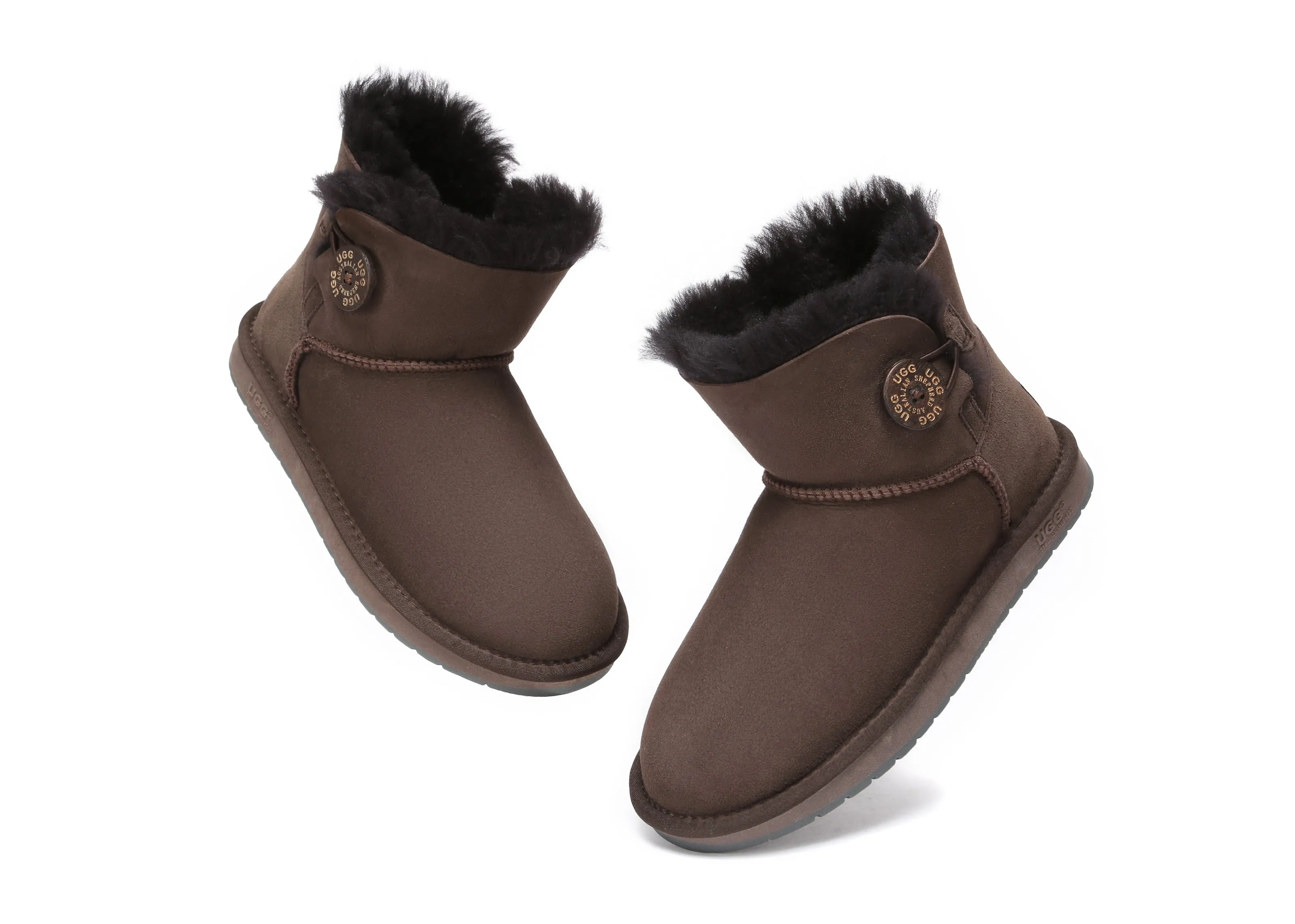 Hedgehog In Slippers AUSTRALIAN SHEPHERD UGG Boots Double Face Sheepskin Wool Mini Button