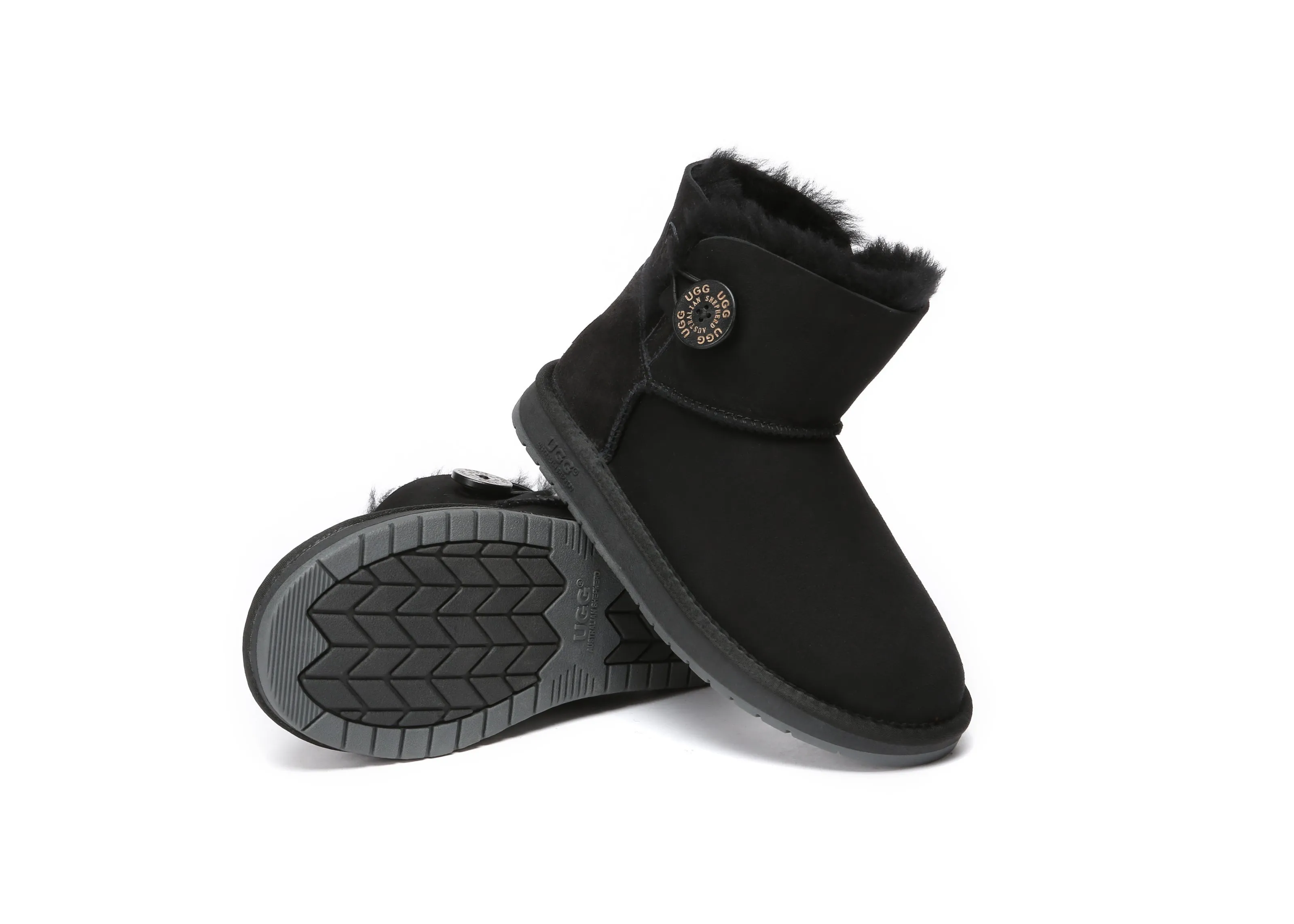 Pearl Slippers AUSTRALIAN SHEPHERD UGG Boots Double Face Sheepskin Wool Mini Button