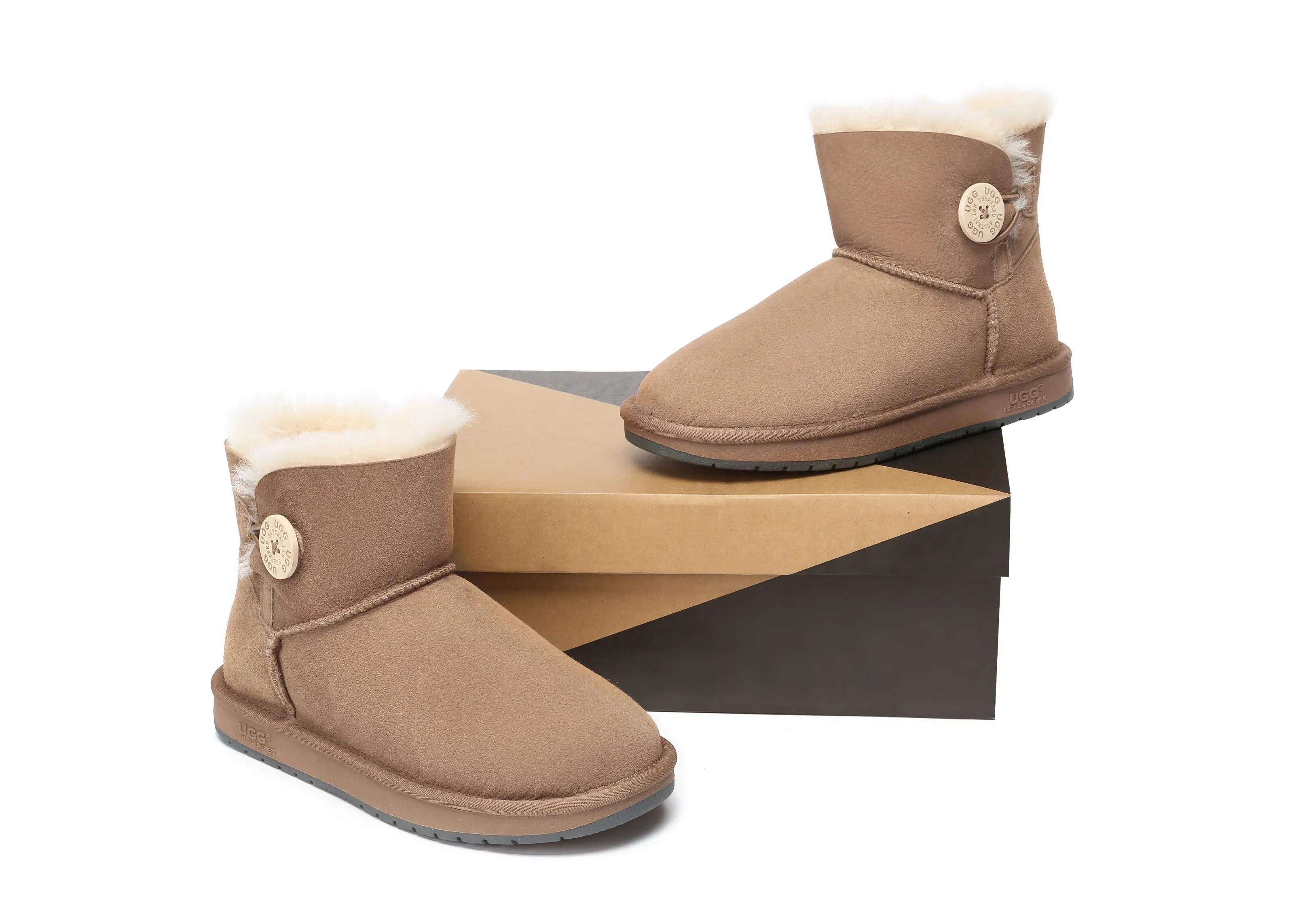 AUSTRALIAN SHEPHERD UGG Boots Double Face Sheepskin Wool Mini Button Slippers At Amazon