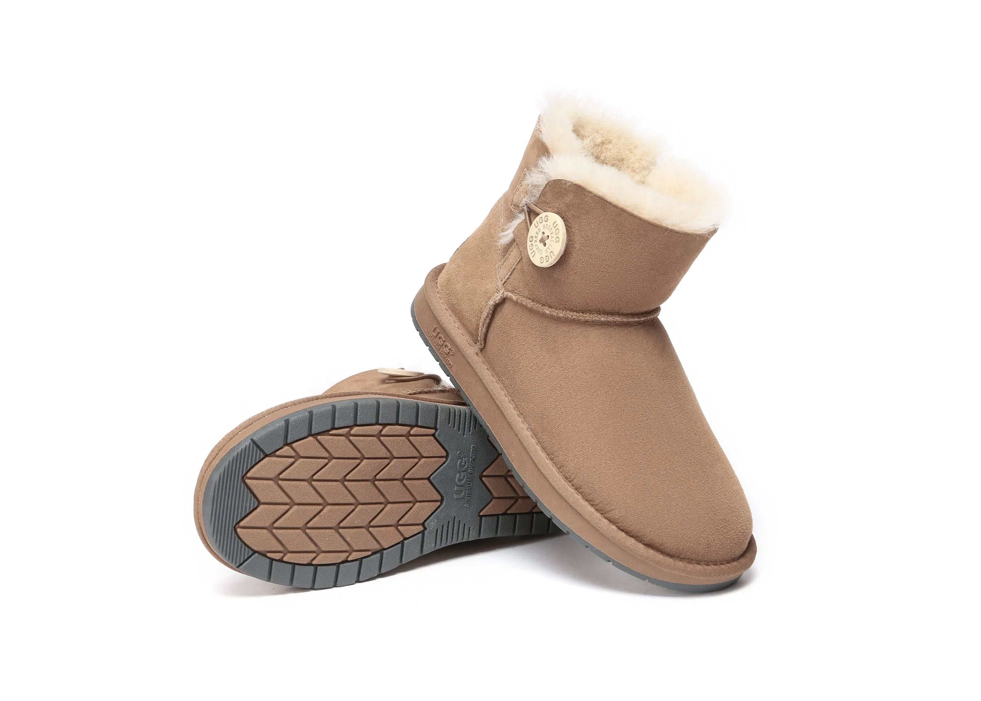 AUSTRALIAN SHEPHERD UGG Boots Double Face Sheepskin Wool Mini Button Dress Slippers