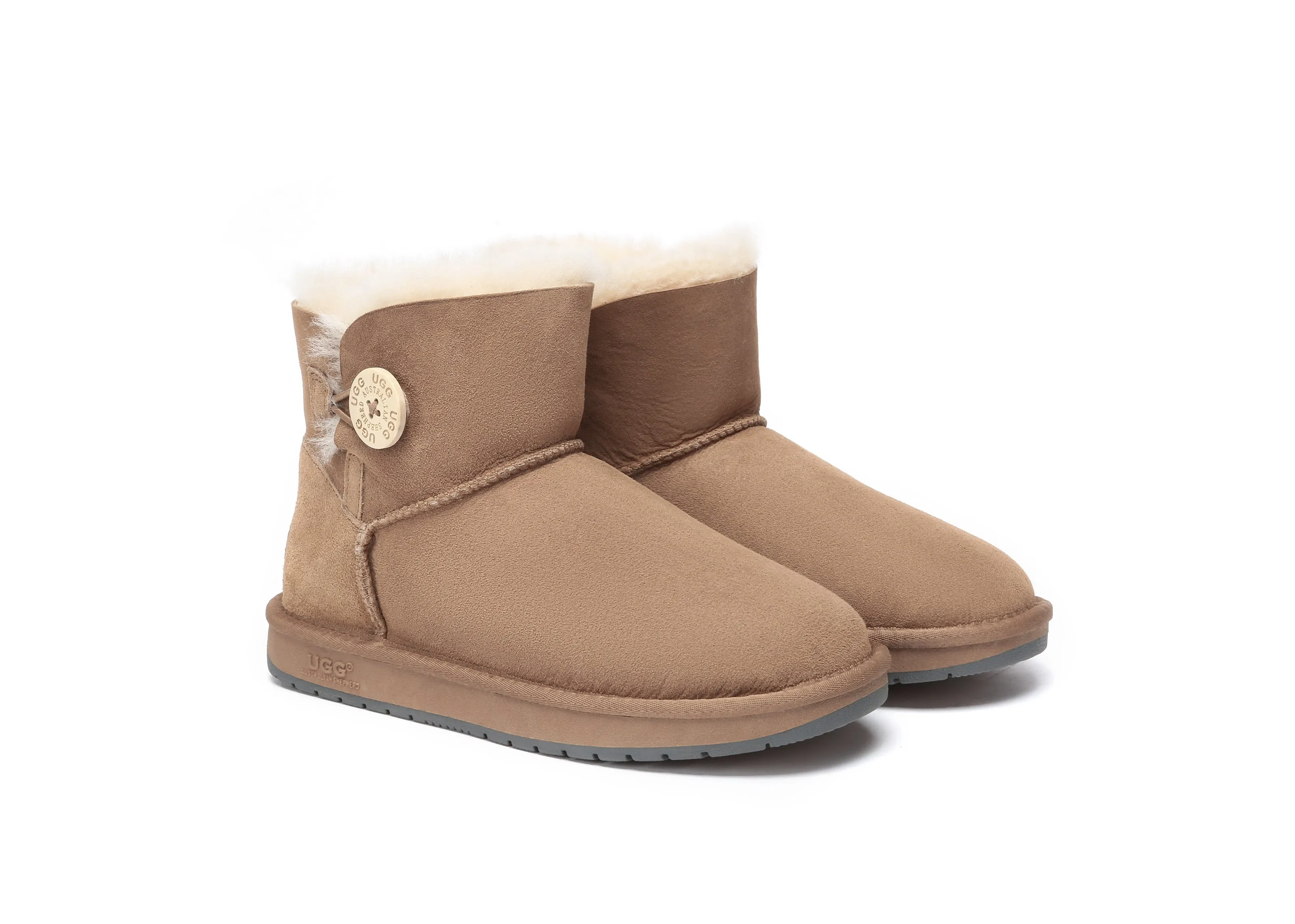 AUSTRALIAN SHEPHERD UGG Boots Double Face Sheepskin Wool Mini Button Versace Bedroom Slippers