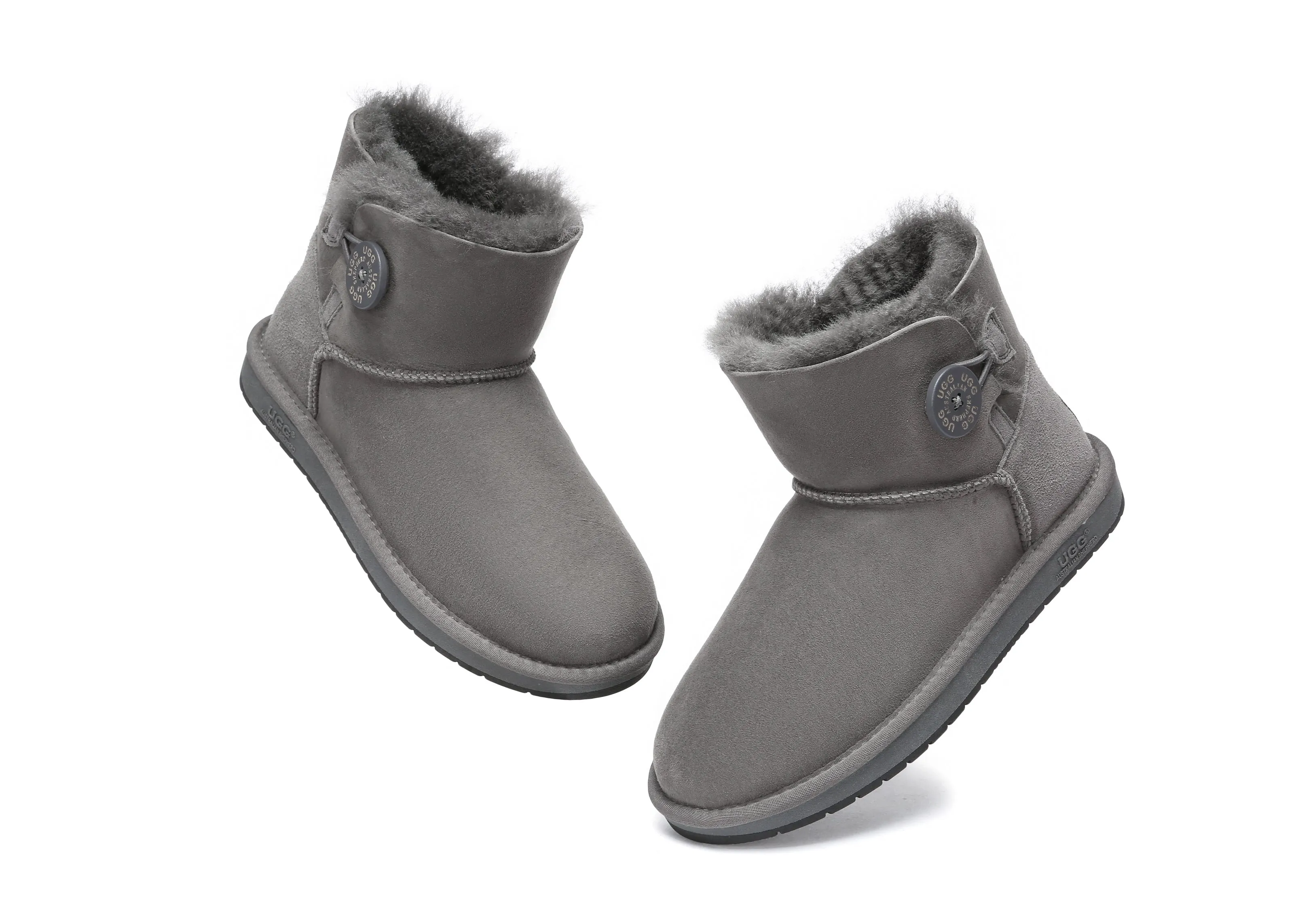 AUSTRALIAN SHEPHERD UGG Boots Double Face Sheepskin Wool Mini Button Vionic Slippers Relax
