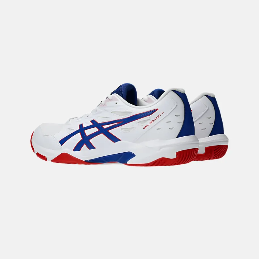 Asics Gel Rocket 11 Men's Badminton Shoes -White/Asics Blue Asics 2e Tennis Shoes