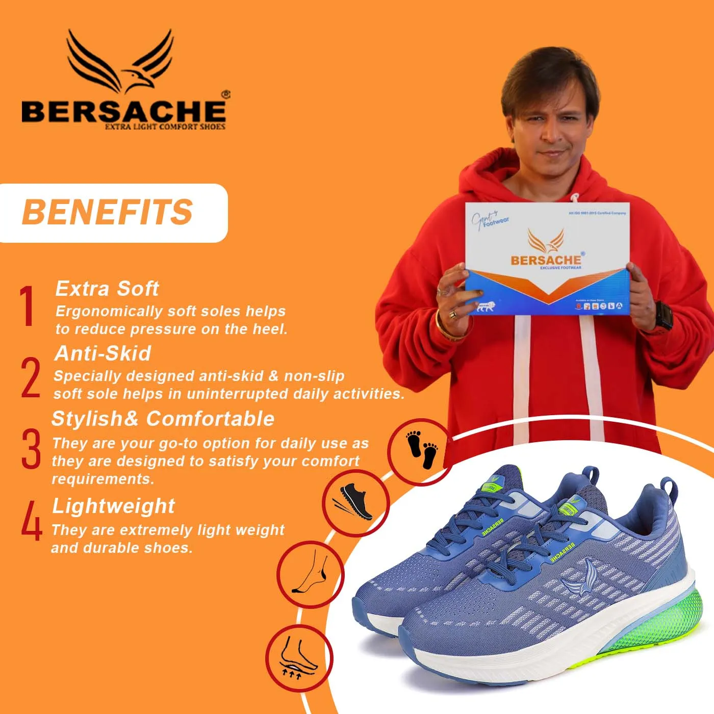 Mellow Slides Bersache Lightweight Sports Running Shoes For Men Blue-9075