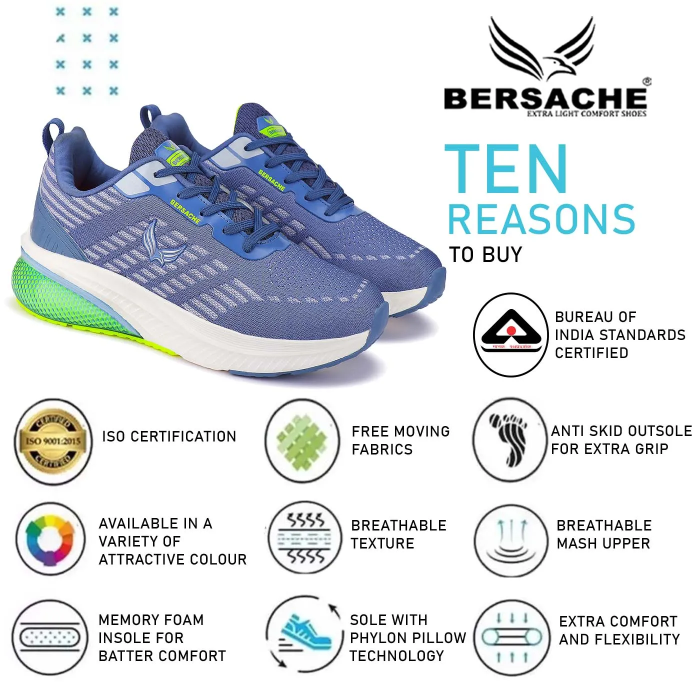 Bersache Lightweight Sports Running Shoes For Men Blue-9075 Pom Pom Slippers