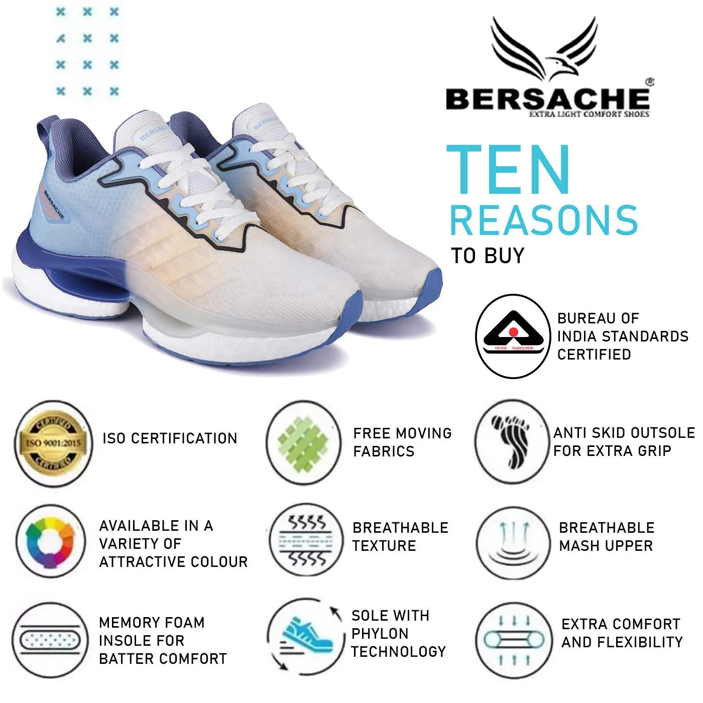 Bersache Premium Sports ,Gym, Trending Stylish Running Shoes For Men (9162-Blue) Muji Travel Slippers