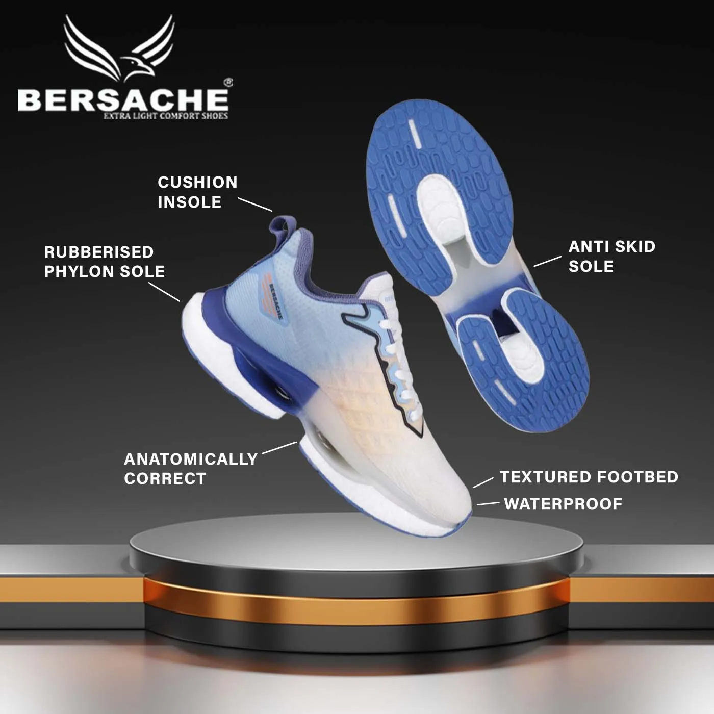 Bersache Premium Sports ,Gym, Trending Stylish Running Shoes For Men (9162-Blue) Cow Slippers