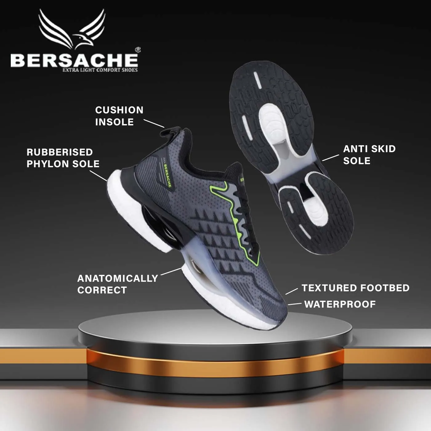 Fur Inside Slippers Bersache Premium Sports ,Gym, Trending Stylish Running Shoes For Men (9164-Grey)