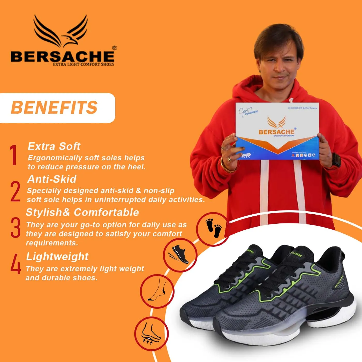 Bersache Premium Sports ,Gym, Trending Stylish Running Shoes For Men (9164-Grey) Chicken Wing Slippers