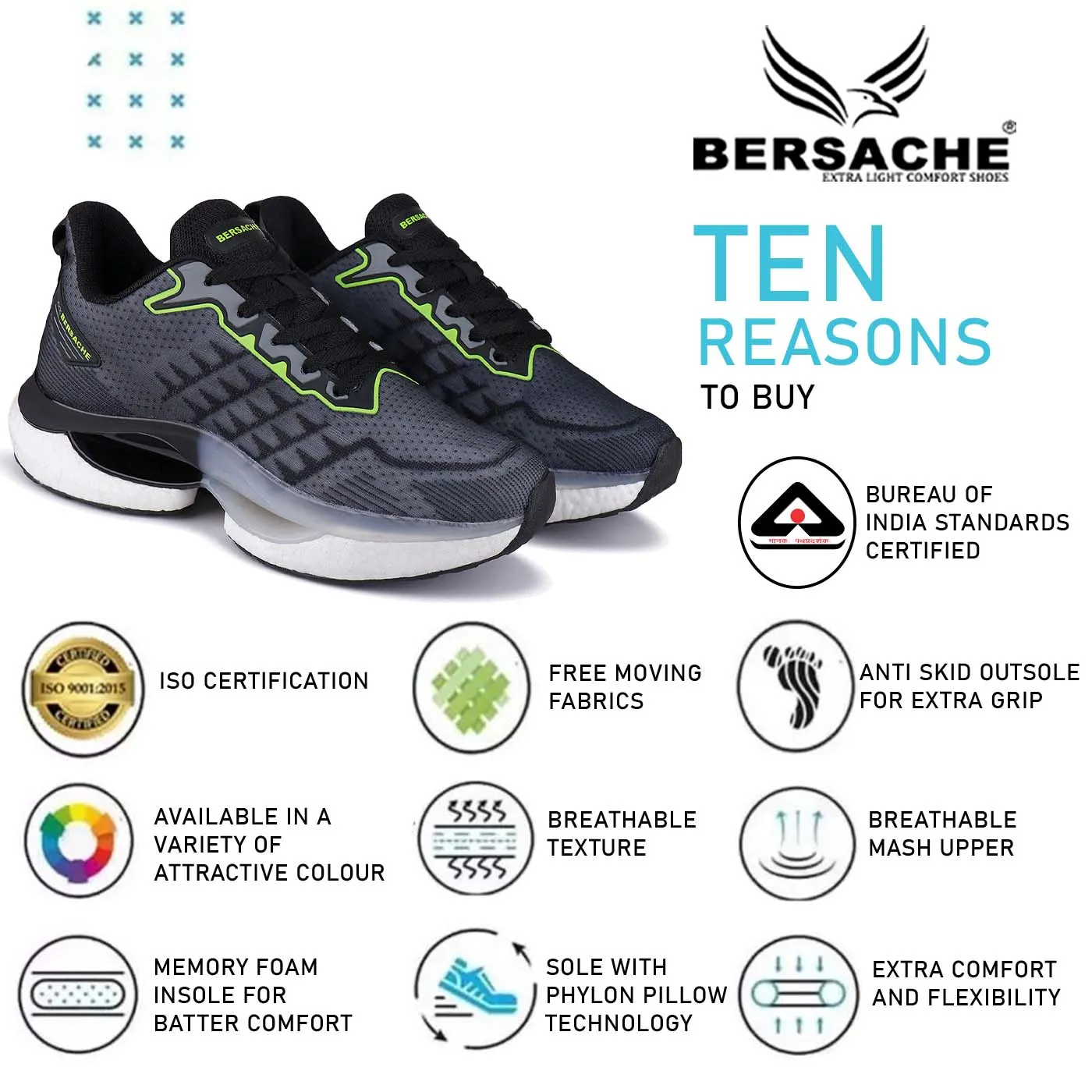 Jenni Kayne Slippers Bersache Premium Sports ,Gym, Trending Stylish Running Shoes For Men (9164-Grey)