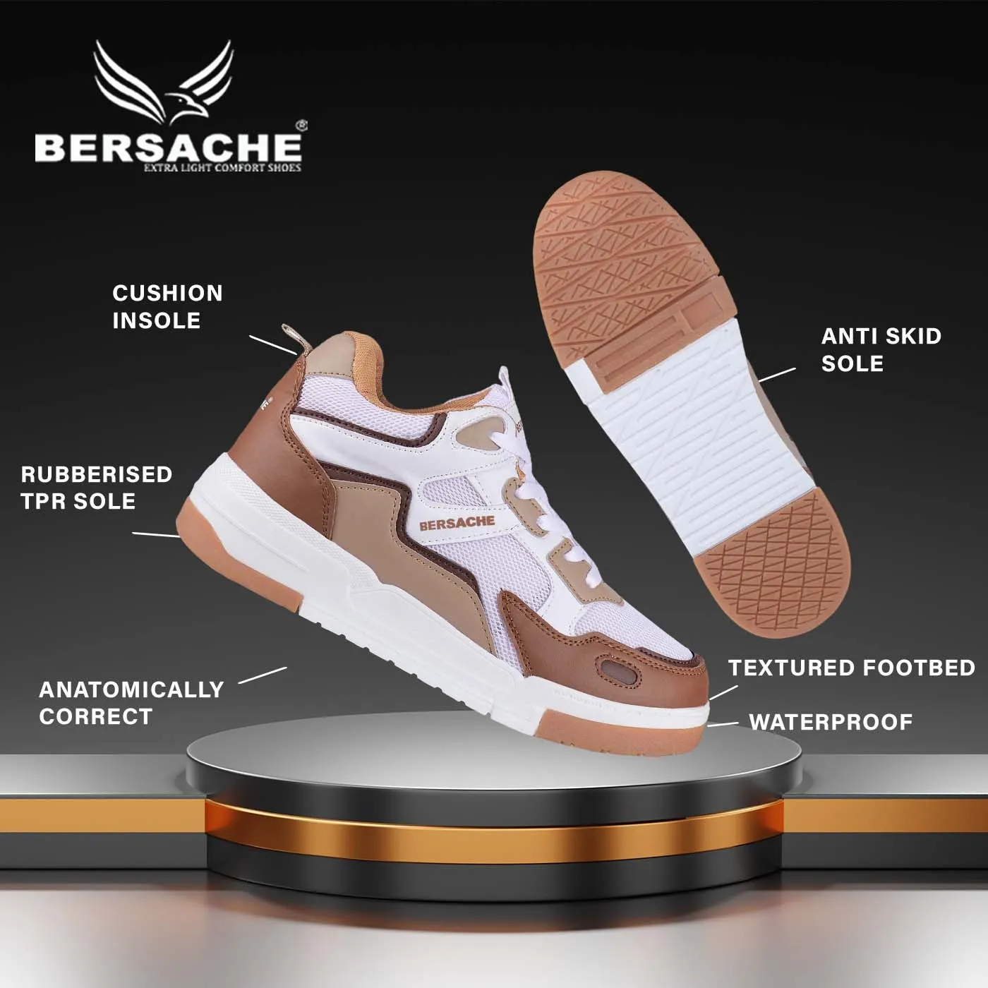 Whisper Slippers Bersache Premium Sports ,Gym, Trending Stylish Running Shoes For Men (9172-Brown)