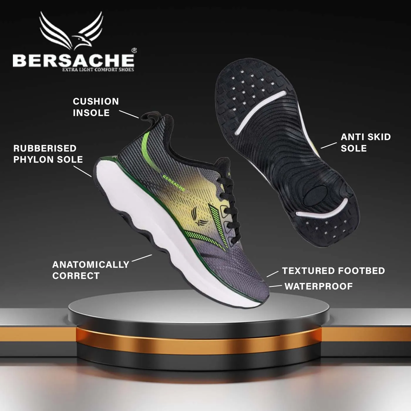 Robe With Matching Slippers Bersache Premium Sports ,Gym, Trending Stylish Running Shoes For Men (9173-Black)