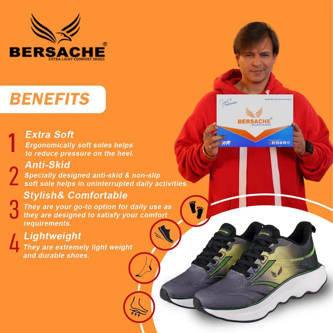 Bersache Premium Sports ,Gym, Trending Stylish Running Shoes For Men (9173-Black) Wedding Ballet Slippers