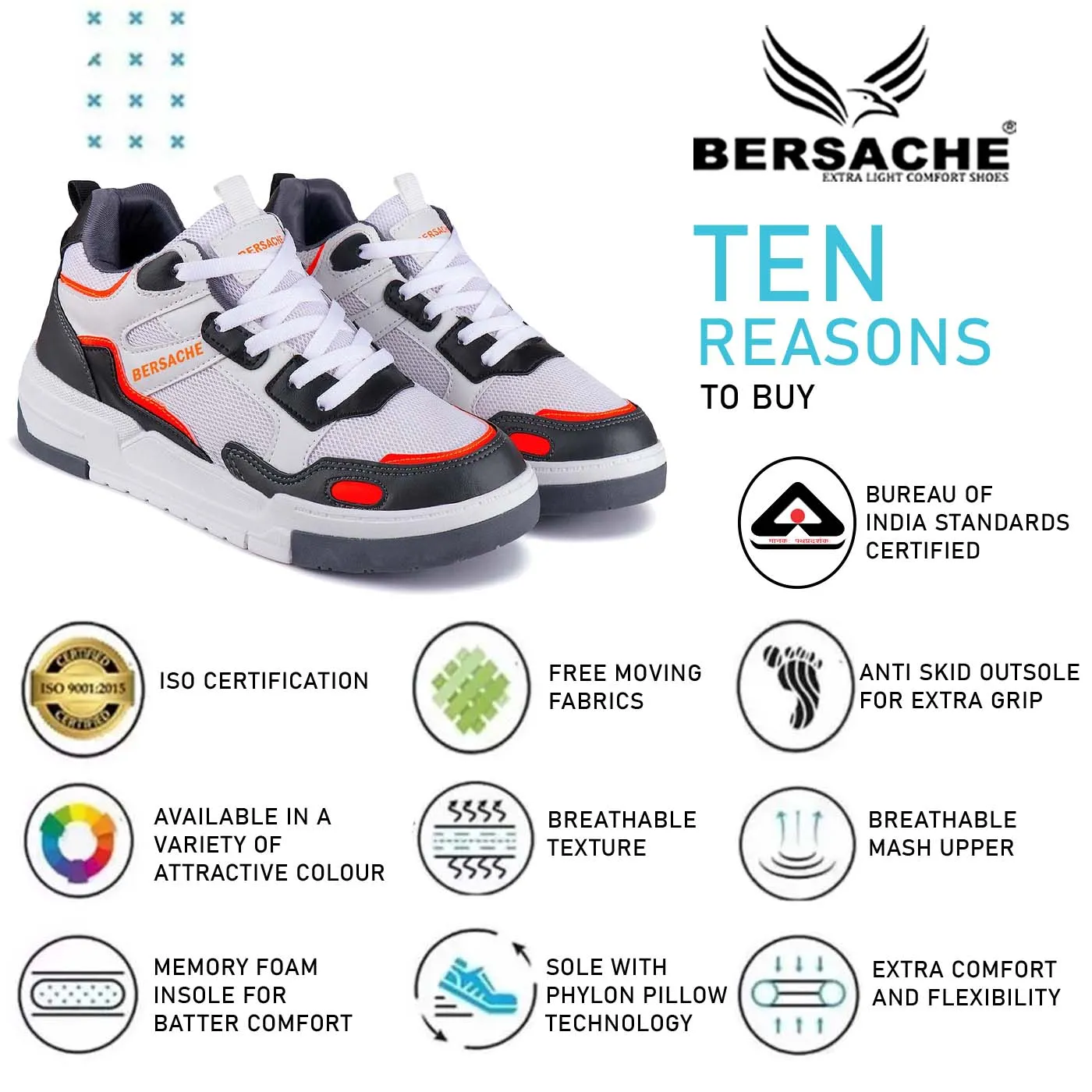 Bersache Premium Sports ,Gym, Trending Stylish Running Shoes For Men (9177-White) Art The Clown Slippers Spirit Halloween