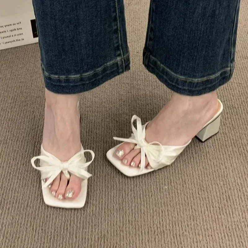 Board Angels Flip Flops binfenxie  -  Bow Chunky Summer Shoes 2024 New Sexy High Heels Women Slippers Sandals Designer Flip Flops Open Toe Party Shoes Pumps Slides