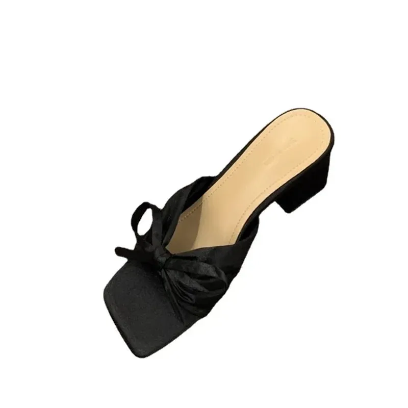 Dior Flip Flops binfenxie  -  Bow Chunky Summer Shoes 2024 New Sexy High Heels Women Slippers Sandals Designer Flip Flops Open Toe Party Shoes Pumps Slides