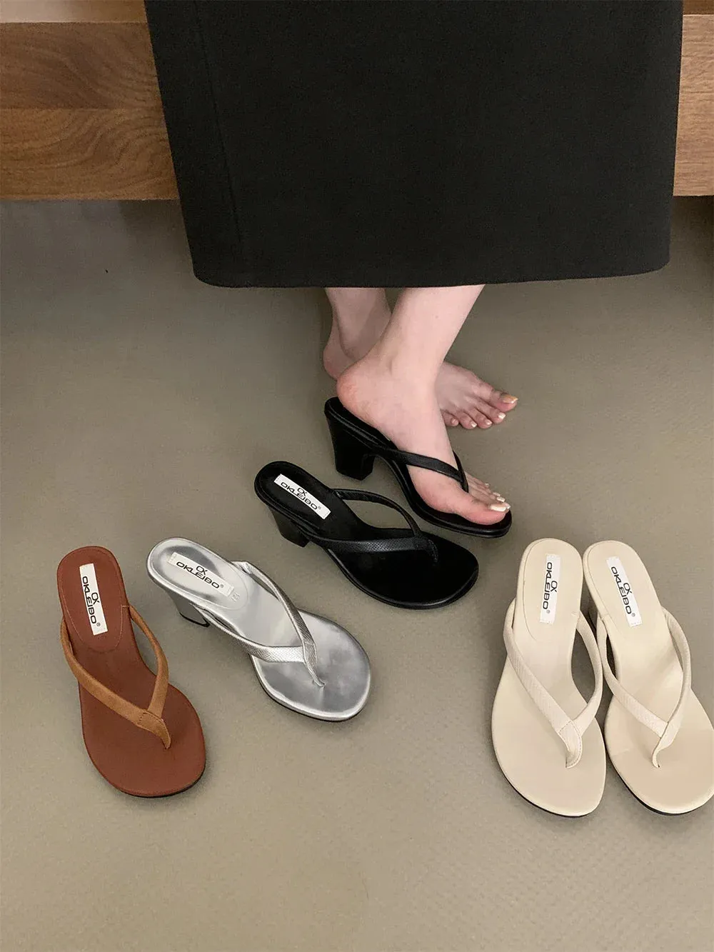 binfenxie  -  Fashion Women Slides Slippers Flip Flops Summer Dress Shoes Thick High Heels Black Brown Silver Beige Party Pumps Dress Shoes 39 Tkees Foundations Flip Flops