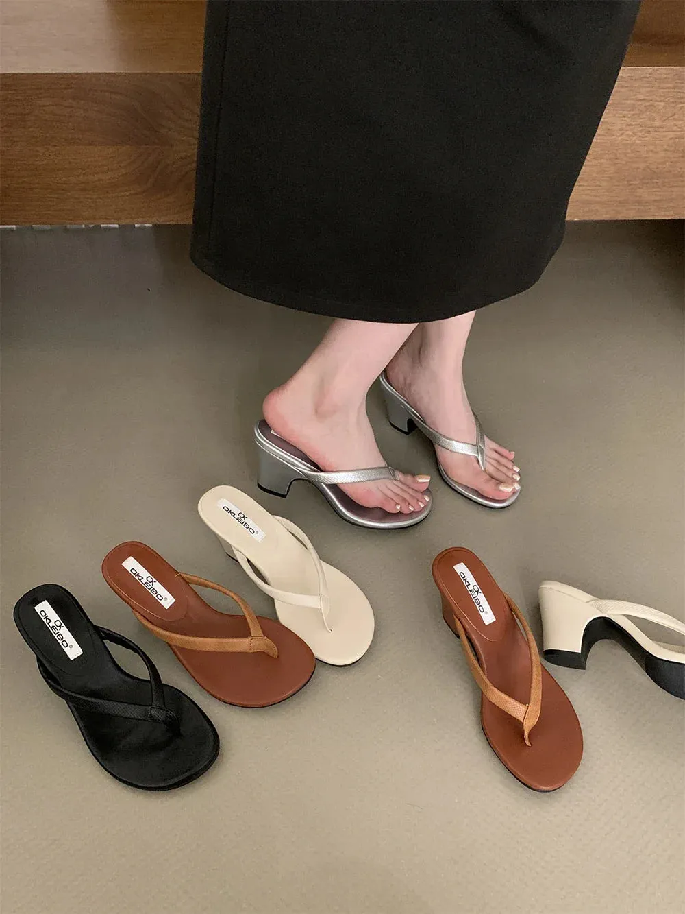 binfenxie  -  Fashion Women Slides Slippers Flip Flops Summer Dress Shoes Thick High Heels Black Brown Silver Beige Party Pumps Dress Shoes 39 Best Flip Flops For Cruise