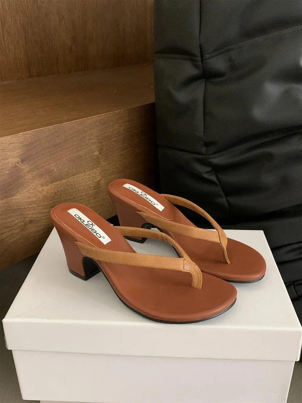 binfenxie  -  Fashion Women Slides Slippers Flip Flops Summer Dress Shoes Thick High Heels Black Brown Silver Beige Party Pumps Dress Shoes 39 Denim Flip Flops