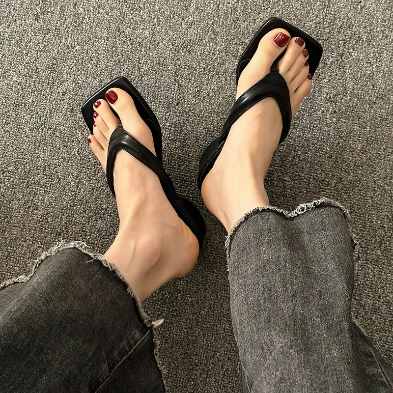 Gold Dressy Flip Flops binfenxie  -  Summer Clip Toe Women Slippes Fashion Elegant Thick Heel Slides Shoes Ladies Casual Outdoor Beach Flip Flops Sandalias