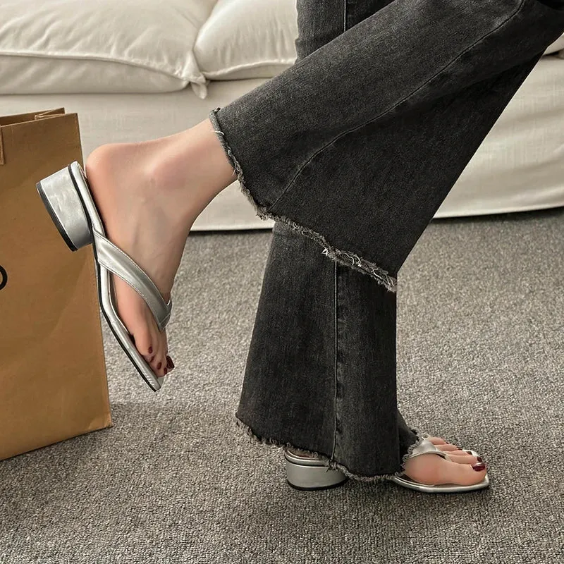 Oversized Flip Flops binfenxie  -  Summer Clip Toe Women Slippes Fashion Elegant Thick Heel Slides Shoes Ladies Casual Outdoor Beach Flip Flops Sandalias