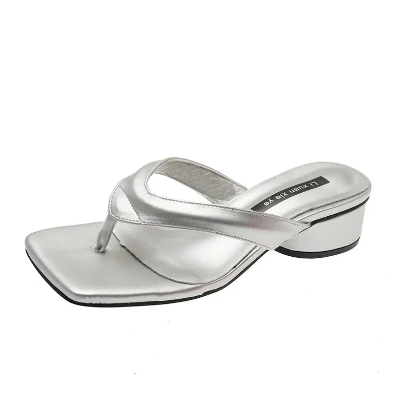 Ortho Heel Flip Flops binfenxie  -  Summer Clip Toe Women Slippes Fashion Elegant Thick Heel Slides Shoes Ladies Casual Outdoor Beach Flip Flops Sandalias