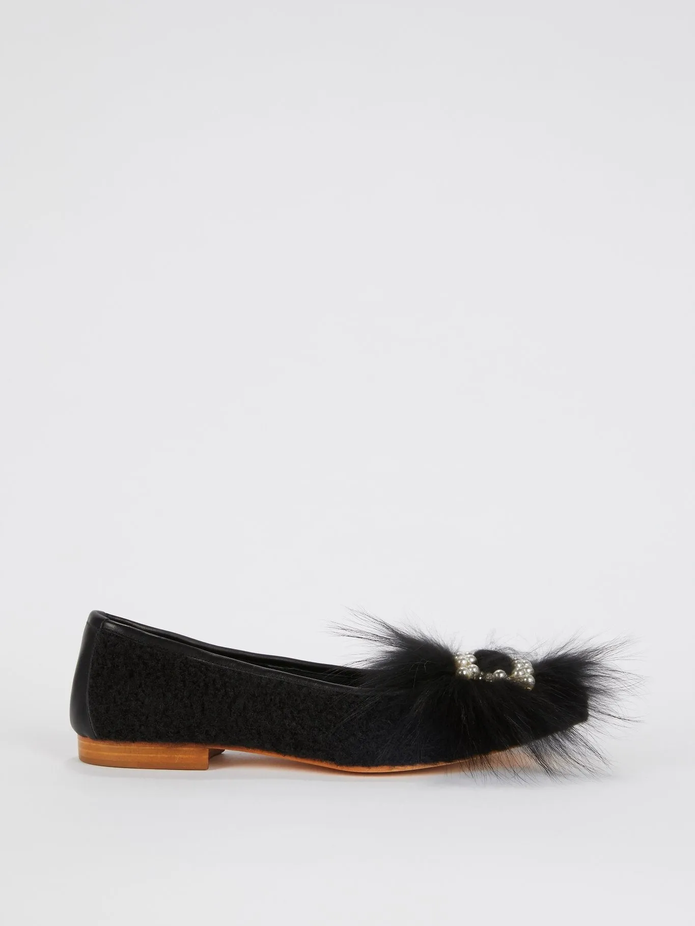 Black Embellished Sheep Fur Loafers Vinnys Loafers