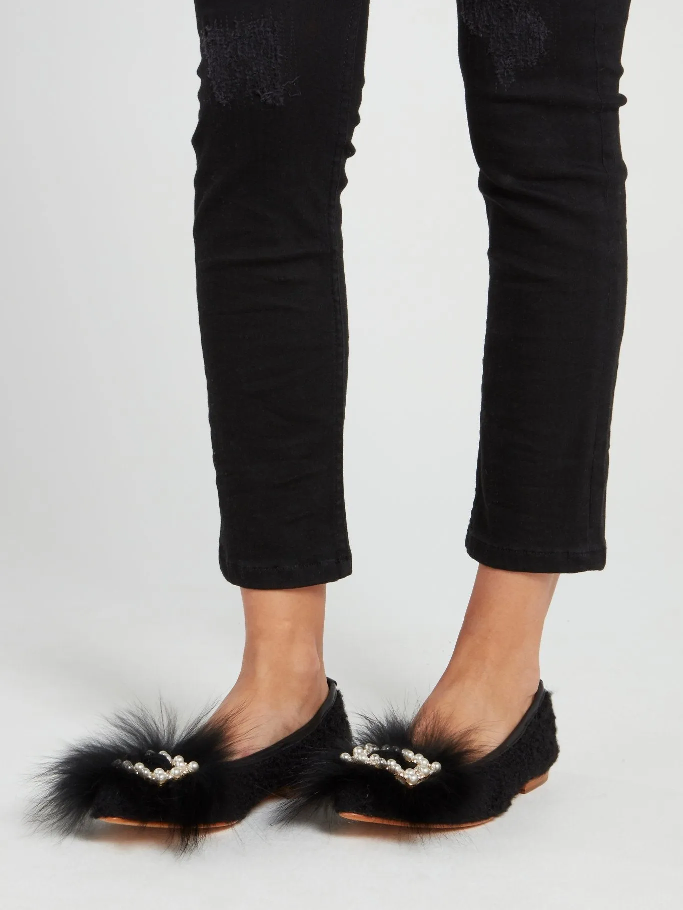 Black Embellished Sheep Fur Loafers Loafers Def