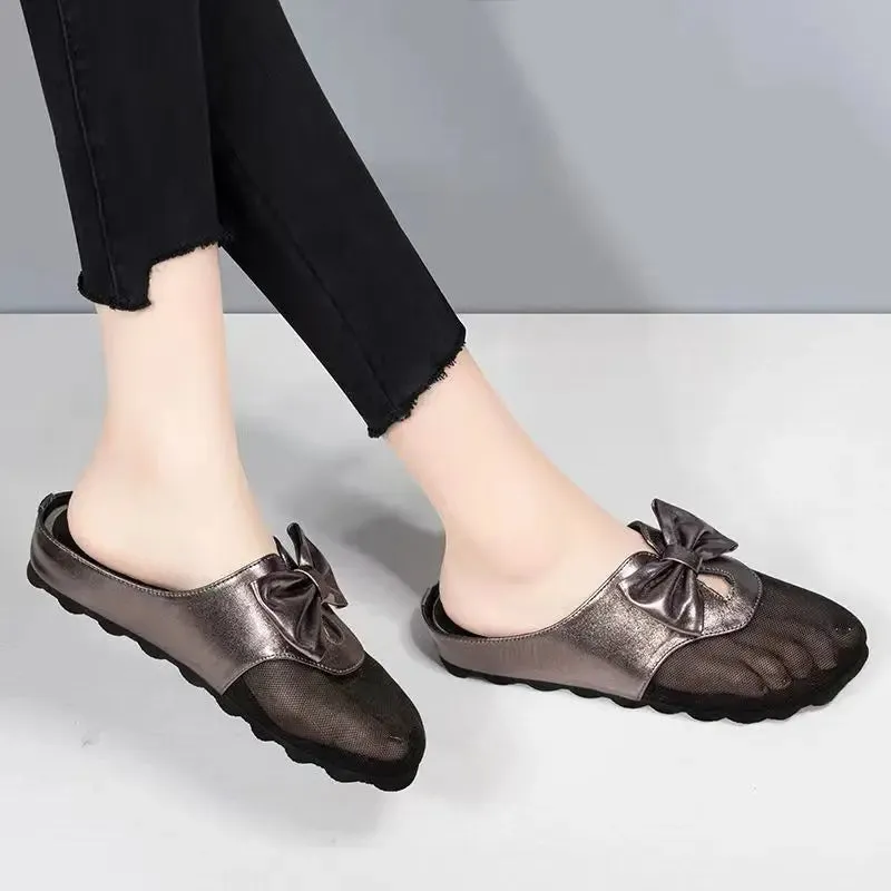 Bow Bliss Leather Mesh Summer Slippers Slippers Asuna